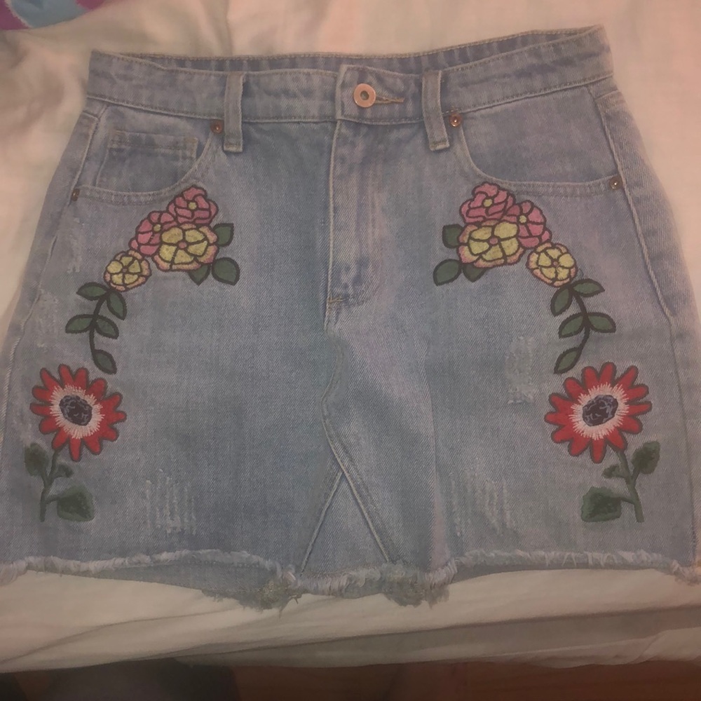Floral jean skirt